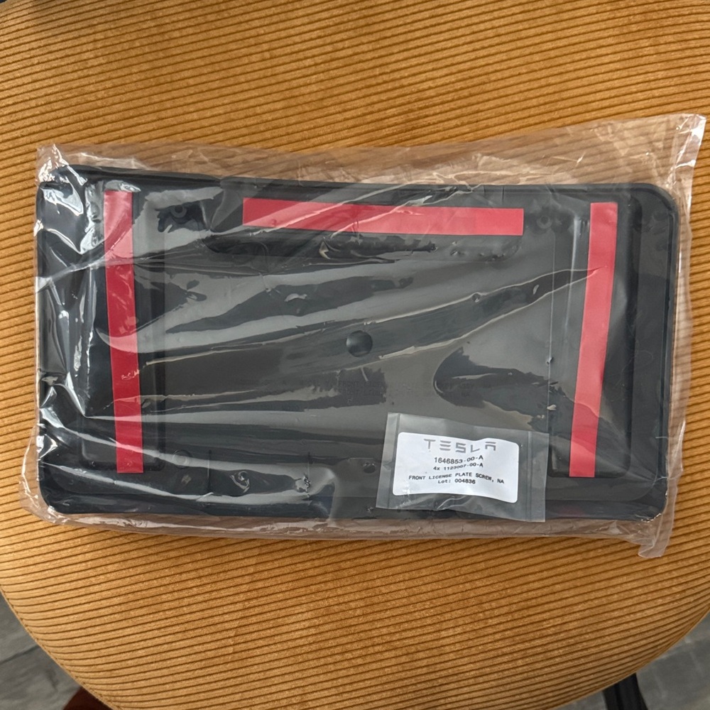 Tesla Black License Plate Frame with Red Highlights